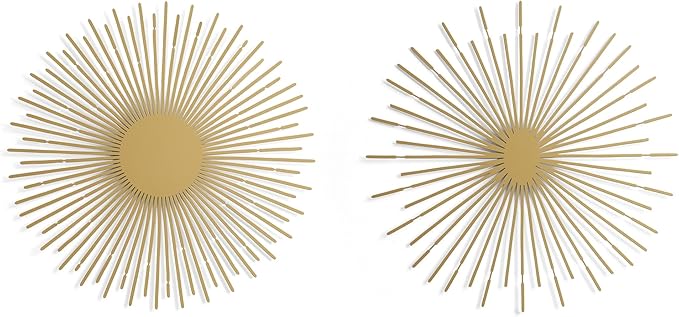 NEODECO Sun Rays-Double Metal Wall Art, Geometric Sun Decor, Metallic colors, Large 3D wall sculpture, model BC, Set of 2 (Gold, Small)