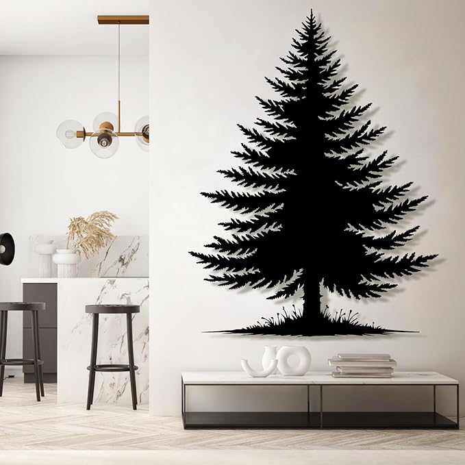 lunwall Metal Pine Tree Wall Art, Metal Forest Wall Art, Pine Branch Wall Decor, Christmas Tree Wall Decor, Forest Wall Hanging, Nature Lover Gift (Style 4, 52" H x 40" W / 133 x 100 cm)