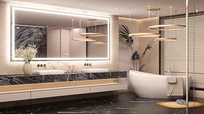 Keonjinn LED Bathroom Mirror 84 ” x 40 ” with Frontlit & Backlit, Lighted Mirror for Bathroom Wall with Dimmable 3-Color Lights, Large Anti-Fog Mirror, HD Tempered Glass, UL-Listed LED Driver