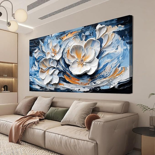 Canvas Wall Art Decor Wall Art Pictures for Living Room Abstract Canvas Art Wall Decor Blue White Wall Art Prints Modern Flower Wall Art Decorations Bederoom Office Home Decor Aesthetic 20" X 40"