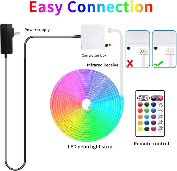 16.4FT Neon Rope Light,Flexible Led Rope Lights Control with App/Remote,Multiple Mode Rope Lights,IP65 Outdoor RGB Led Neon Lights Waterproof,Music Sync Gaming Led Neon Light Strip for Bedroom