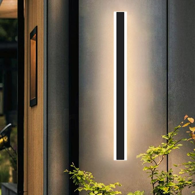 Modern 47inch Outdoor Wall Light, 3000K Black Acrylic Exterior Lighting Fixtures Wall Mount, Ip65 Waterproof Modern Porch Lights Long LED Wall Sconce, Led Long Outdoor Lights for House Hard-Wired