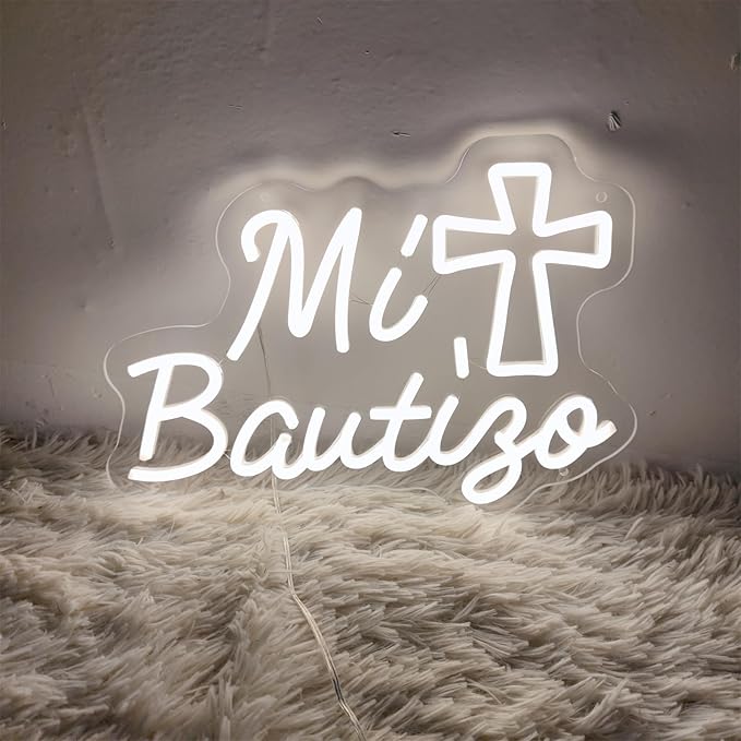 Mi Bautizo Neon Signs for Wall Decor, 14.2 * 10 Inches My Baptism Led Light Sign Perfect for Children's Birthday Party, Bedroom, Home, Room, Garden, Pub Bar, Easter, INSNEnN