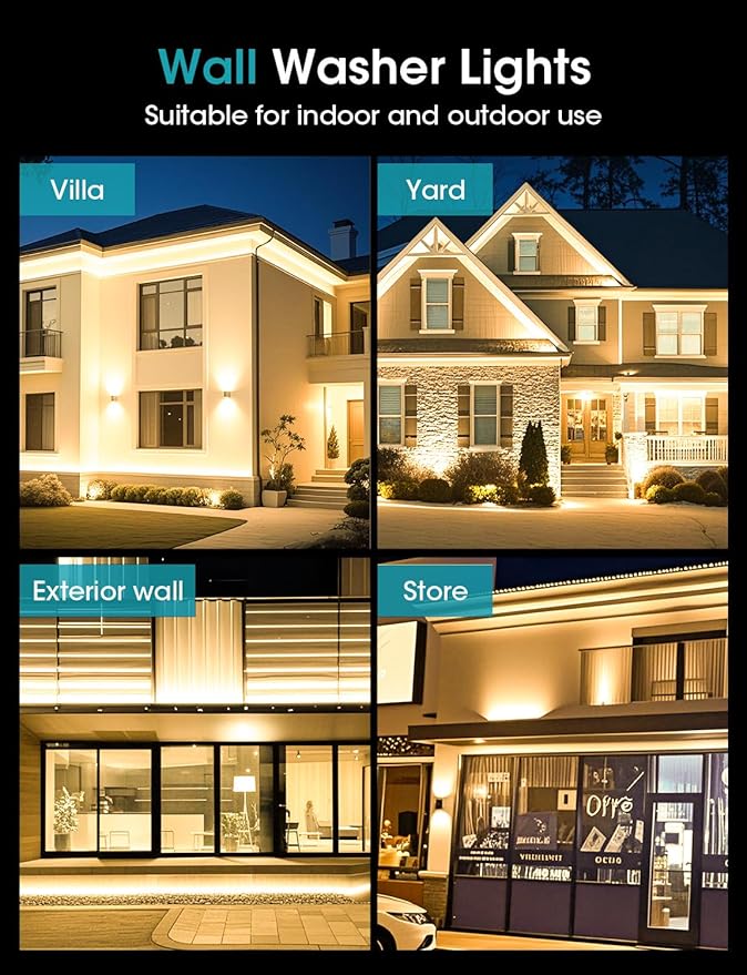 Pro-Grade 54W LED Wall Washer Light Bar 2700K Warm White 6480LM, 40 Inch IP67 Waterproof Outdoor Wall Washer Lights with ON/Off Switch for Landscape & Building (2 Pack)