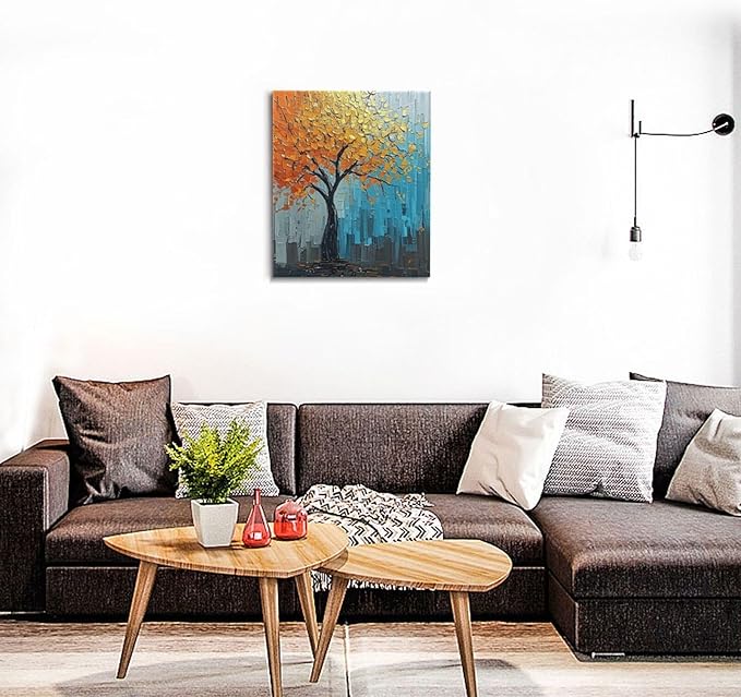 Abstract Wall Art Gold Tree Framed Modern Artwork Canvas Painting Textured Tree of Life Pictures Home Decor For Living Room Bedroom Bathroom Office 20"X24"