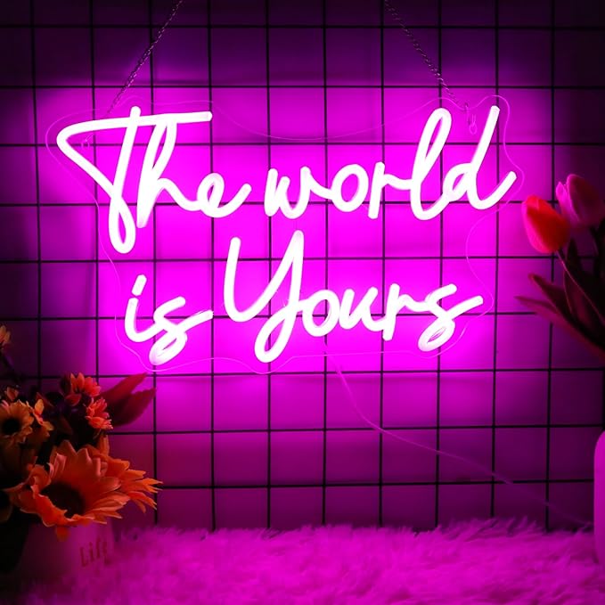 Neonwall The World Is Yours Neon Signs, Pink Led Neon Light for Wall Decor，Light Up Sign for happy birthday, Wedding, Engagement,USB Powered Led Neon Signs for Bedroom Decor 22 x 13'' (Pink)