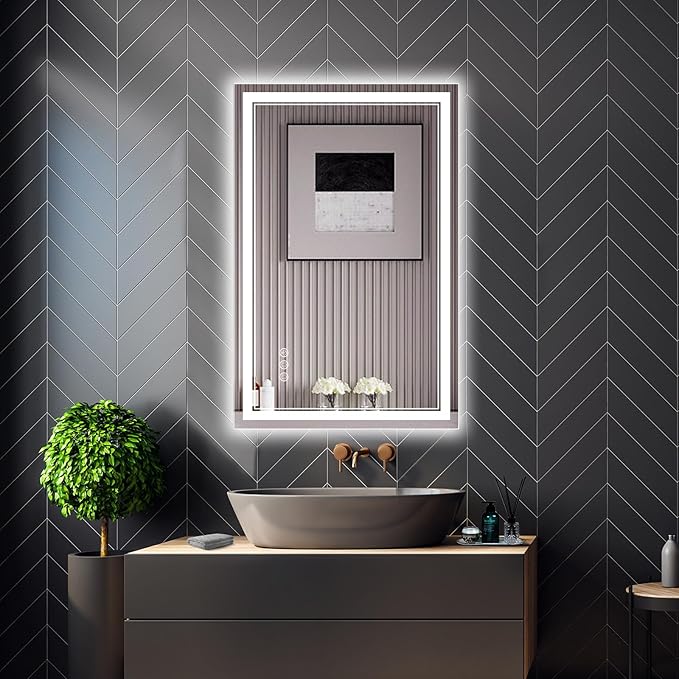 24x36 Inch LED Bathroom Mirror with Frontlit & Backlit（Independent Control）, Lighted Mirror for Bathroom Wall with 3-Color Dimmable & Anti-Fog, Vanity Mirror with Lights