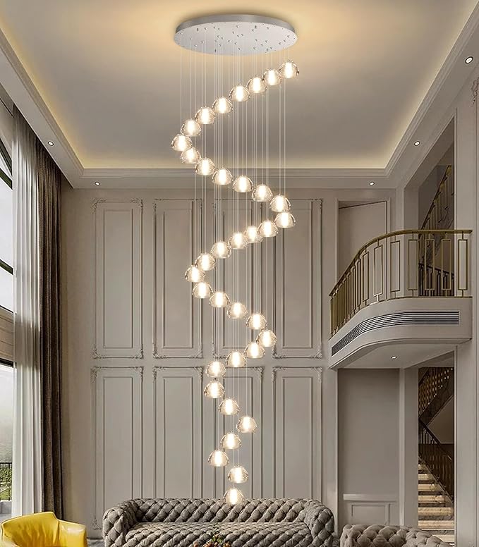 36 Light 216'' Long Large Crystal Chandeliers LED Chandeliers for High Ceiling Handing Light Fixture for Entrance Hallway Foyer Staircase Lobby Silver