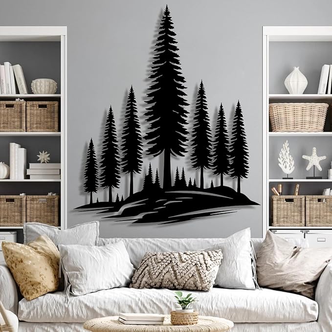lunwall Metal Pine Tree Wall Art, Metal Forest Wall Art, Pine Branch Wall Decor, Christmas Tree Wall Decor, Forest Wall Hanging, Nature Lover Gift (Style 6, 18" H x 15" W / 46 x 39 cm)