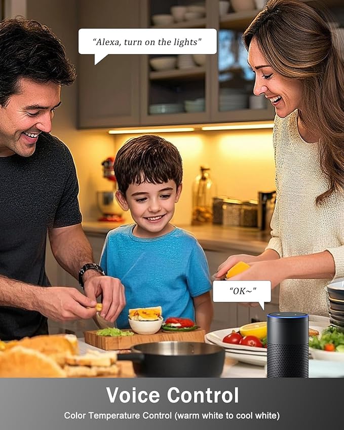 Cefrank Smart Under Cabinet Lighting, 4-Pack 12" V Shape LED Light Bar Kit - Dimmable 2700K to 6000K Color Adjustable, Control with App - Compatible with Alexa, Google Assistant