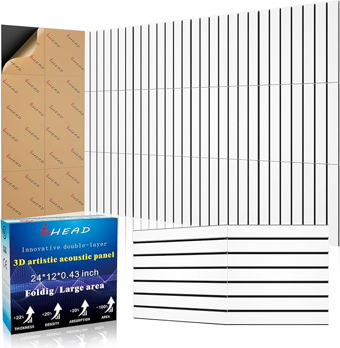 8 Pack 2-Layer Fold Soundproof Wall Panels, 24 x 12 x 0.41 in Large Sound Proof Foam Panels for Walls, 0.9lb/ft³ High Density, 3D Acoustic Panels,Artistic Noise Dampening Panels White&Black