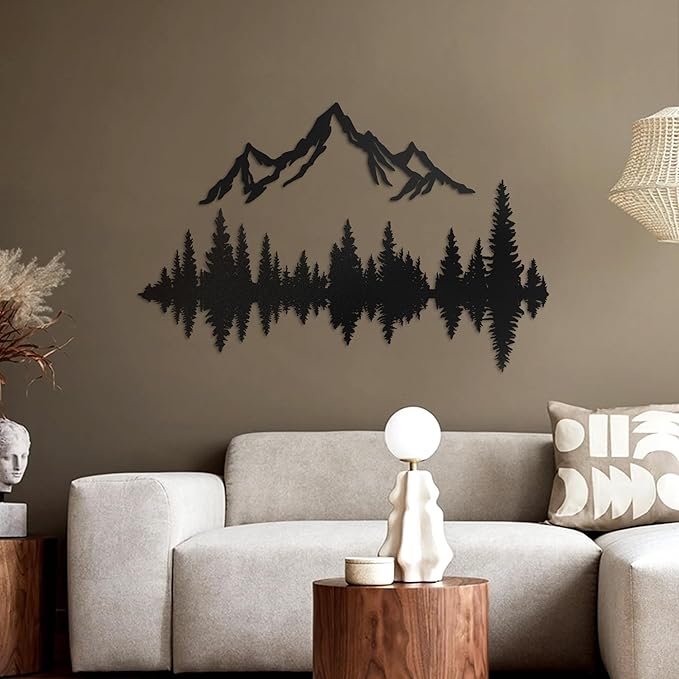 Metal Mountain Wall Art 24" x 20", Mountain Wall Decor, Art Wall Hangings for Living Room, Bedroom, Black, 24 Inch Long
