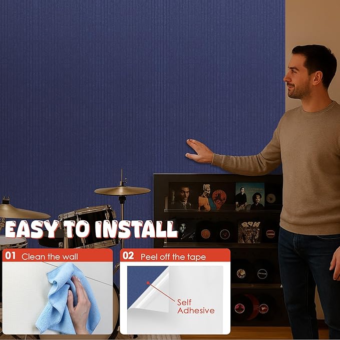 Acoustic Panels 5 Pack, Large Polyester Soundproof Panels 47.2x23.6x0.4 inch,Self-Adhesive Acoustic Treatment for Recording Studio & Office, Vertical, Navy Blue