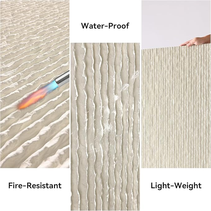 OUZUGIE 4 PCS Faux Stone Wall Panel 47.2’’ x 23.6’’ Interior Exterior Wall Decor 3D PU Panel with Flowing Water Design White
