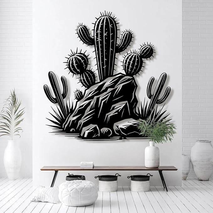 Metal Cactus Wall Decor,Southwestern Wall Art Metal,Metal Desert Wall Art,Metal Cactus Outdoor Decor,Natural Themed Home Decor,Metal Cactus Yard Art (Style 1, 35 L" x 35 W" / 90 x 90 cm)