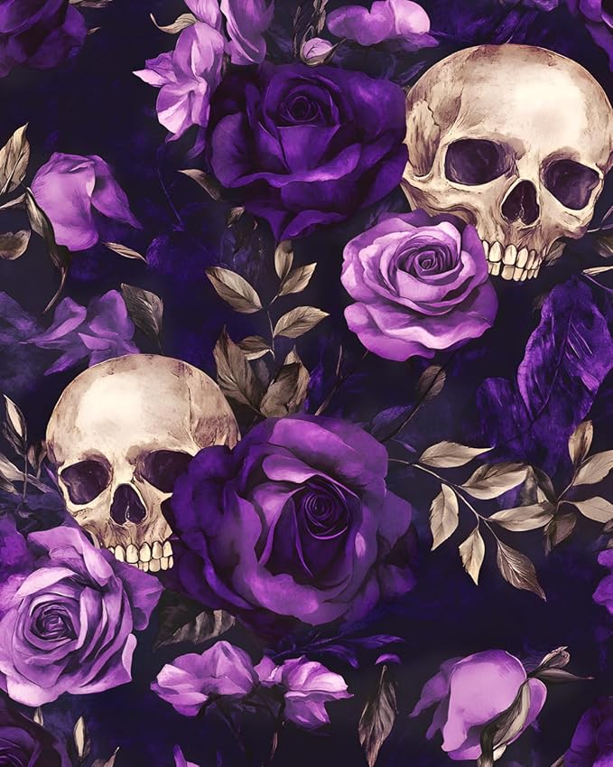 Black Floral Peel and Stick Wallpaper Vintage Boho Sugar Skull Contact Paper Gothic Flower Wall Mural Home Vinyl Waterproof Self Adhesive Removable Renter Friendly Wall Paper 17.5" x 118"