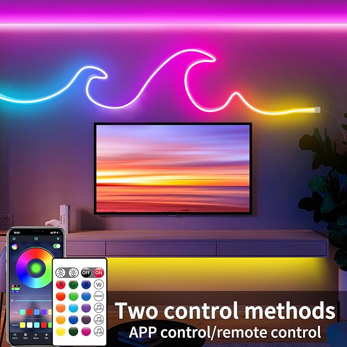 16.4FT Neon Rope Light,Flexible Led Rope Lights Control with App/Remote,Multiple Mode Rope Lights,IP65 Outdoor RGB Led Neon Lights Waterproof,Music Sync Gaming Led Neon Light Strip for Bedroom