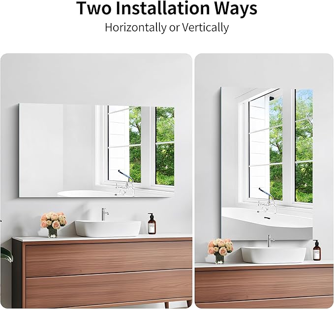 KOCUUY Frameless Mirror, 24"x40" Bathroom Mirror for Over Sink, Large Rectangle Mirror for Wall, Upgraded Shatterproof, Unframed Vanity Mirror for Bathroom, Bedroom, Living Room, Entryway
