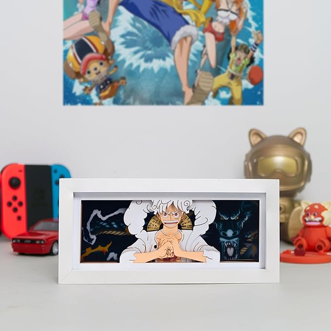 Anime LED Light Box, Manga Shadow Box Frame, Paper Cut, Table Lamp for Anime Enthusiasts, RGB Multi Color, Night Light for Room Decor, Unique Anime Desk Decor (Luffey V2)