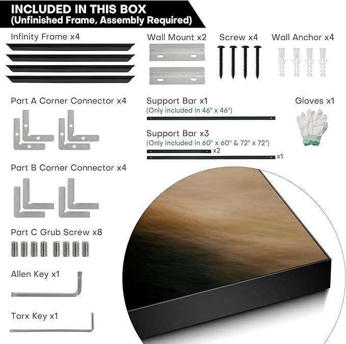 72"x72" XL Framed Wall Art - Dark Abstract Black and Brown Gradient Modern Painting Minimalist Foggy Forest Tranquil (Frame Assembly Required)