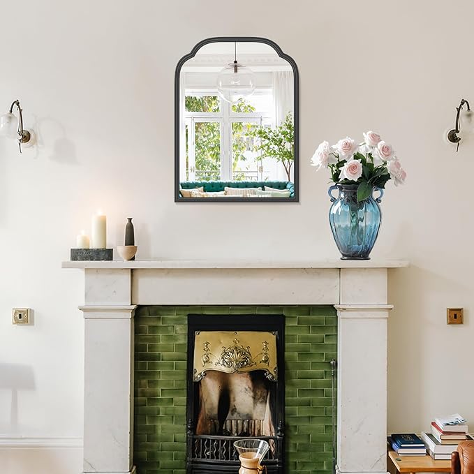 18X24 Inch Black Mirror for Wall with Metal Frame Rectangular Rounded Bathroom Vanity Mirror Anti-Rust, Hangs (Black 18" x 24")