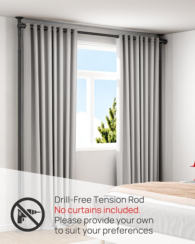 ALLZONE Partition Room Divider Curtain Rod, Adjustable Wall Divider for Room Separation, 63 to 130inch(H) & 31 to 135inch(W), No Drill, Three Mounting Options, Ideal for Creating Privacy Space, Black