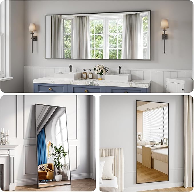 Koonmi Bathroom Mirror 30x71 Bathroom Wall-Mounted Mirrors, Modern Vanity Mirror for Bedroom, Living Room, Aluminum Alloy Frame Allow to Hang Horizontally or Vertically