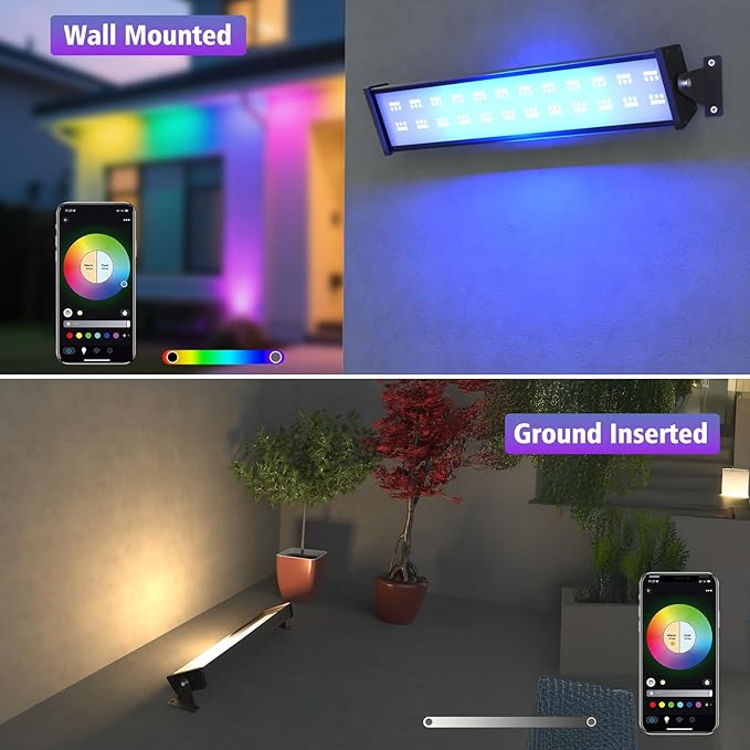 T-SUN 60W RGBCW LED Wall Washer Lights, Dimmable Waterproof Music Sync Light Bars with APP & Remote Control, Outdoor Wall Lamps for Party, Stage & House Decoration(2 Pack)