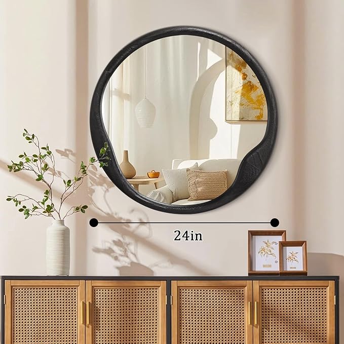 AOAOPQ Wall Mirror Modern Decorative Mirror Hanging Round Style for Bedroom Entryway Living Room and More 24-Inch Black