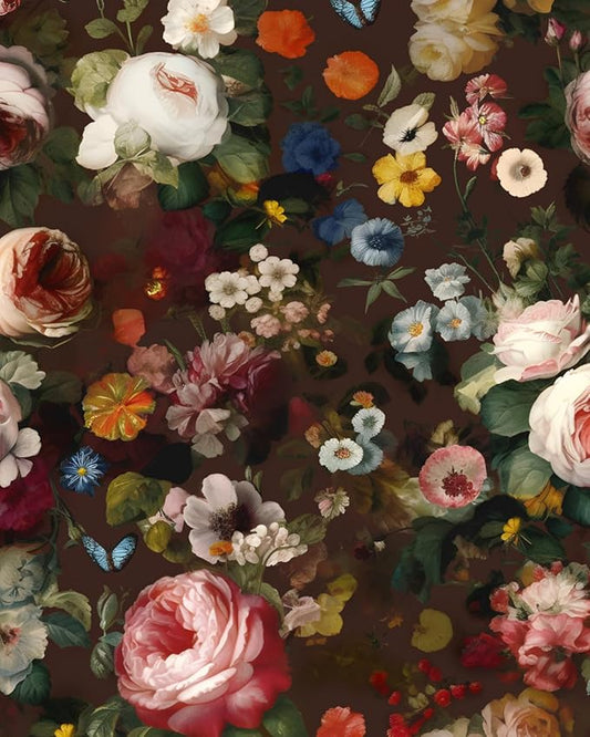 Brown Floral Peel and Stick Wallpaper Boho Leaf Contact Paper Dark Rose Removable Self Adhesive Waterproof Wall Paper for Cabinet Drawers Wall Decor Renter Friendly 17.5''x118.1''