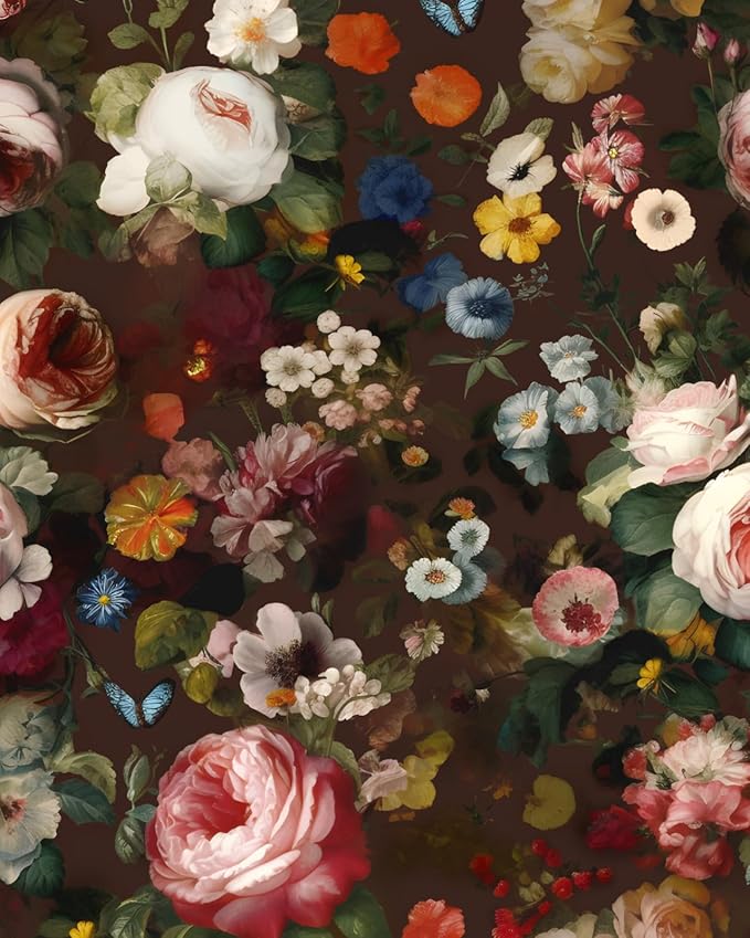 Brown Floral Peel and Stick Wallpaper Boho Leaf Contact Paper Dark Rose Removable Self Adhesive Waterproof Wall Paper for Cabinet Drawers Wall Decor Renter Friendly 17.5''x393''