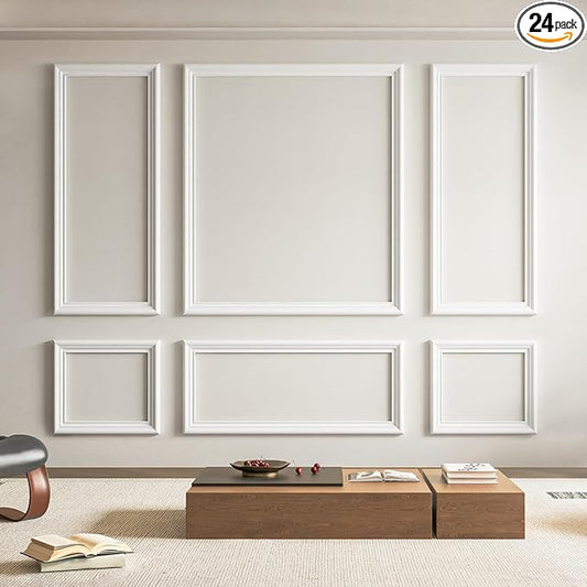 Art3d Pre-Cut Wall Molding Set of 6 pcs, Ready-to-Assemble Wainscoting Panels for Interior Wall Décor Living Room Bedroom Accent Wall - Installed with Glue, 3 Top 3 Bottom