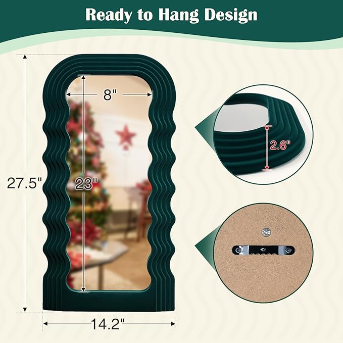 Living Room Mirrors for Wall Decor, 14x28 Arch Wall Mounted Mirror for Girl Teen Women Bedroom Decoration, Cute Hanging Wall Art Room Aesthetics for Modern Tropical Home Office (Dark Green)