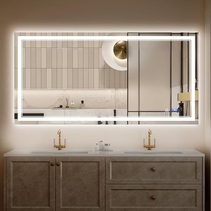 24"x48" LED Bathroom Mirror with Lights, Anti-Fog, Backlit + Front Lit, Dimmable, Led Vanity Mirror for Wall, Lighted Bathroom Mirror, 3 Colors, Shatter-Proof Tempered Glass