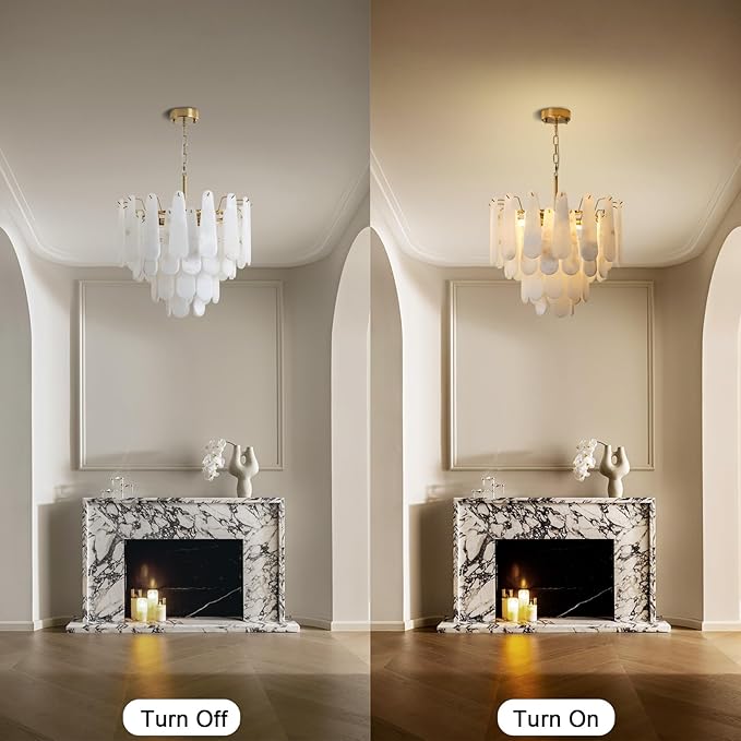 Alabaster Chandelier, D23.6in Modern Alabaster Round Dining Room Chandelier, 4-Tiers Luxury Natural Stone Ceiling Light Fixture, White Marble Chandeliers for Living Room Bedroom Foyer Entryway Kitchen