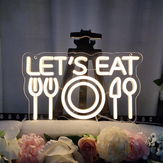 Let's Eat Neon Sign Lets Eat Neon Signs for Wall Decor, Food Led Light Sign for Lunch Club Hotel Canteen Cooking Restaurant Small Bate Party, 6.9" x 11.8"