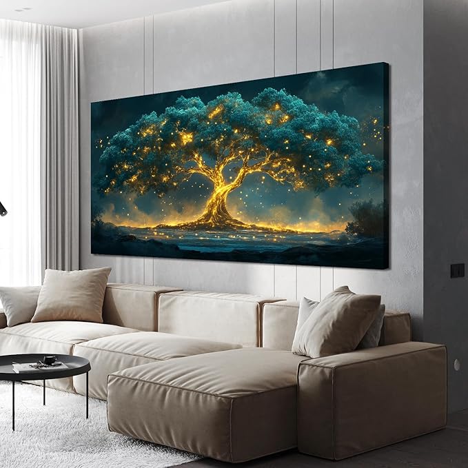 Canvas Wall Art Decor Artwork for Walls Green Gold Wall Art Decor Tree of Life Wall Art for Living Room Tree Wall Decor Art Wall Art Paintings Prints Art Work for Room Home Office Wall Decor 20" X 40"