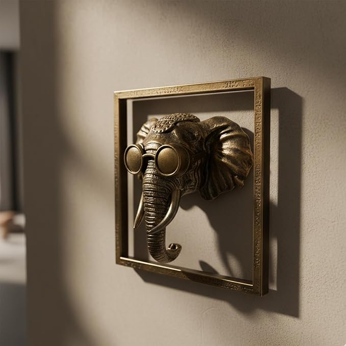 Newinhome Animal Heads Wall Decor (Includes Metal Frame) Resin Animals Sculptures Head Wall Hanging Decoration Gold vintage Wall Sculpture for Living Room Bedroom Office (Elephant)
