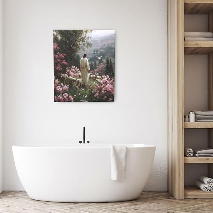 Jesus Wall Art Christian Jesus Lamb Wall Decor Religious God Canvas Painting Pictures Print Christ Decorations for Living Room Bedroom Church Framed Gifts 20”X24”