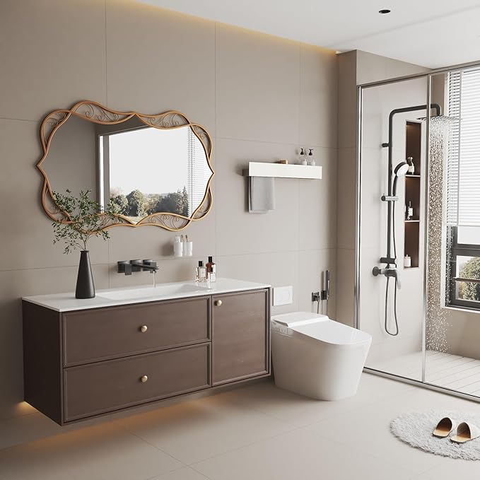 Bathroom Matt-Gold Wall Mirror: 30"x48" Vintage Large Mirror for Wall - Vertical or Horizontal Hanging - Home Decor for Living Room/Entryway/Fireplace/Hallway