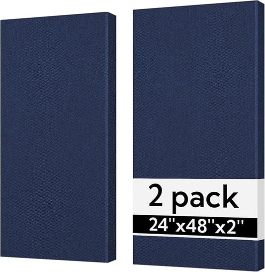 Olanglab Sound Absorbing Acoustic Wall Panels 2 Pack, 2'' 24''x48'' Fiberglass Sound Dampening Panels, Large Fabric Wrapped Sound Proof Panels for Walls (Navy)