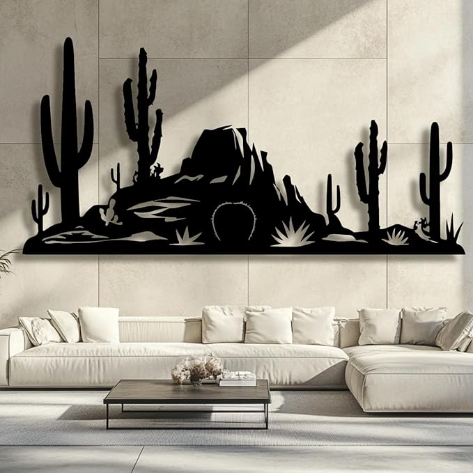 Metal Cactus Wall Decor,Southwestern Wall Art Metal,Metal Desert Wall Art,Metal Cactus Yard Art,Metal Cactus Outdoor Decor,Natural Themed Home Decor (silver, 59 L" x 29 W" / 150 x 74 cm)