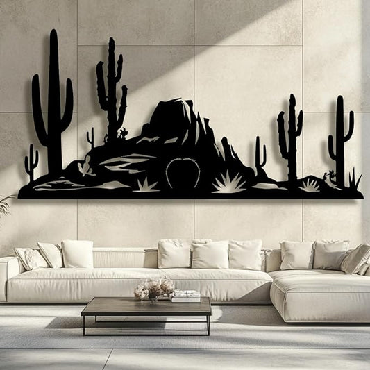 Metal Cactus Wall Decor,Southwestern Wall Art Metal,Metal Desert Wall Art,Metal Cactus Yard Art,Metal Cactus Outdoor Decor,Natural Themed Home Decor (black, 48 L" x 23 W" / 121 x 59 cm)