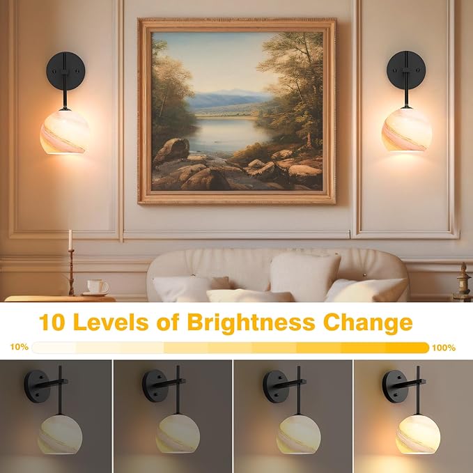 MOITA Wall Sconces Set of Two, Wireless Battery Operated Wall Decor with Remote, Sconces Wall Lighting with Glass Shade, Upward and Downward Installation, 12 RGB Colors and 3 CCT Options