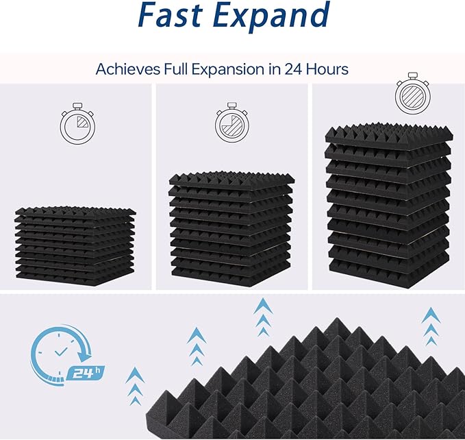 56 Pack Soundproof Wall Panels, 2" X 12" X 12" Self-Adhesive Pyramid Acoustic Foam, High Density Acoustic Panels for Home Studio, Quick-Recovery Sound Proof Panels for Walls, Black