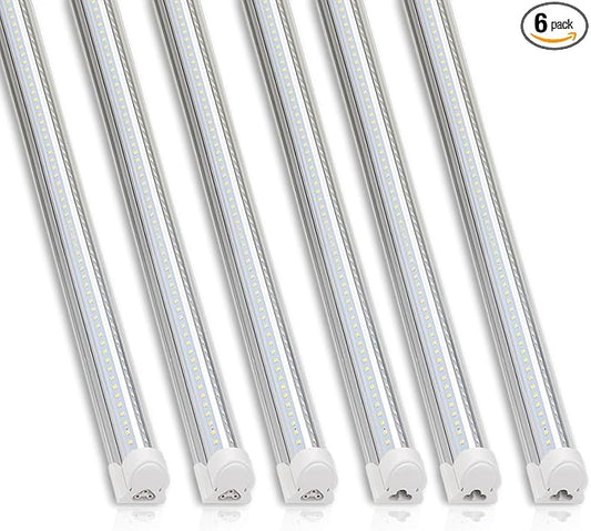 Barrina T8 LED Shop Light, 6FT 60W 8500LM 5000K, Clear Cover Linkable Garage Lights, V-Shape LED Light Fixture, Shop Lights for Garage, Warehouse, Workshop, Basement, ETL Listed, 6 Packs