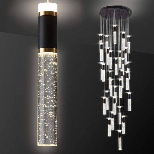 Large Chandelier for High Ceiling Long Crystal Modern Foyer Chandelier Hallway Dimmable Pendant Light for Entryway