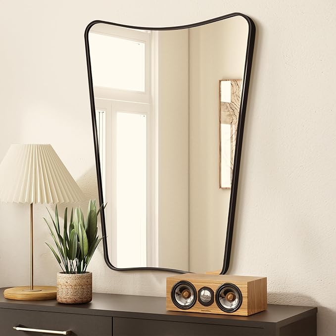 Bathroom Mirror- Irregular Wall Mirror Espejos Decorative 22"x30" Black Aviation Aluminum Alloy Frame for Bathroom, Bedroom, Living Room, Cloakroom, Entryway