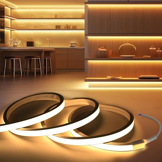 LED Strip Lights Warm White 3000K,16.4ft 12V Neon Rope Lights,Flexible Silicone Outdoor Waterproof Neon Strip Lights for Mirror,Kitchen,Cabinet,DIY Lighting(Power Supply Not Included)