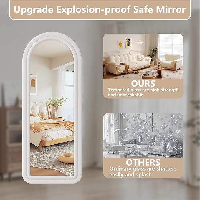 71"x32" Flannel Full Length Mirror, Arched Mirrors Full Length with Stand, Flannel Floor Mirror for Bedroom and Living Room, Full Body Mirror Hanging or Leaning, White